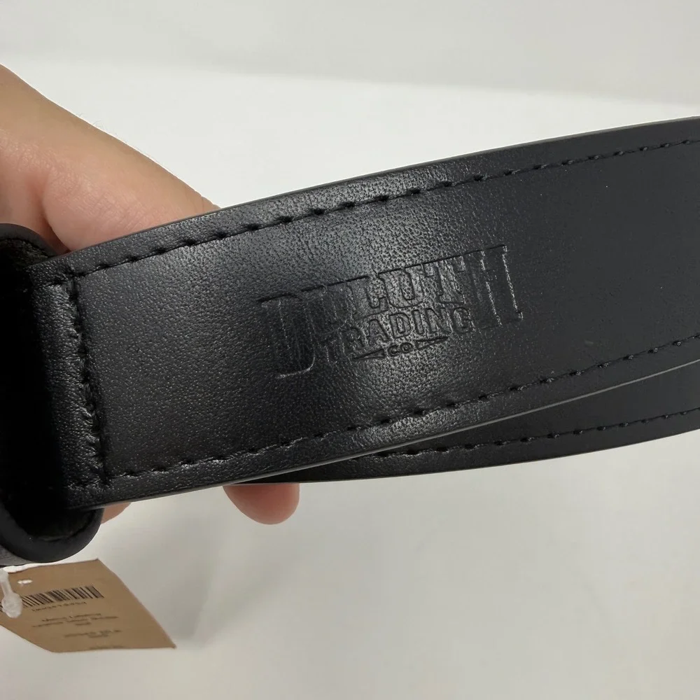 Duluth Trading Co Mens Size 48 Lifetime Leather Belt Black Silver Buckle NEW